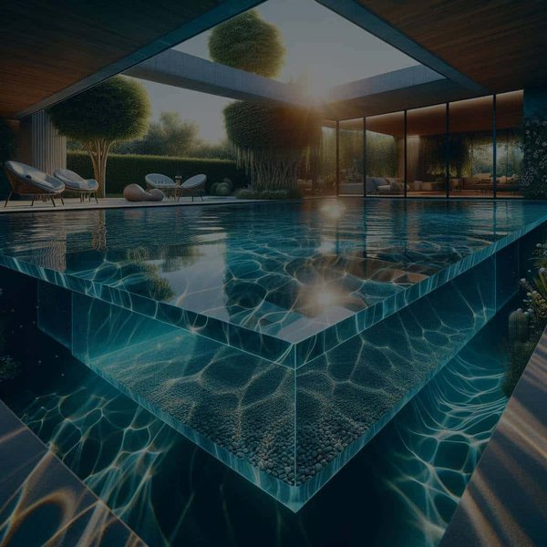 Quels sont les avantages d'une piscine avec fond en verre pour un effet visuel unique ?